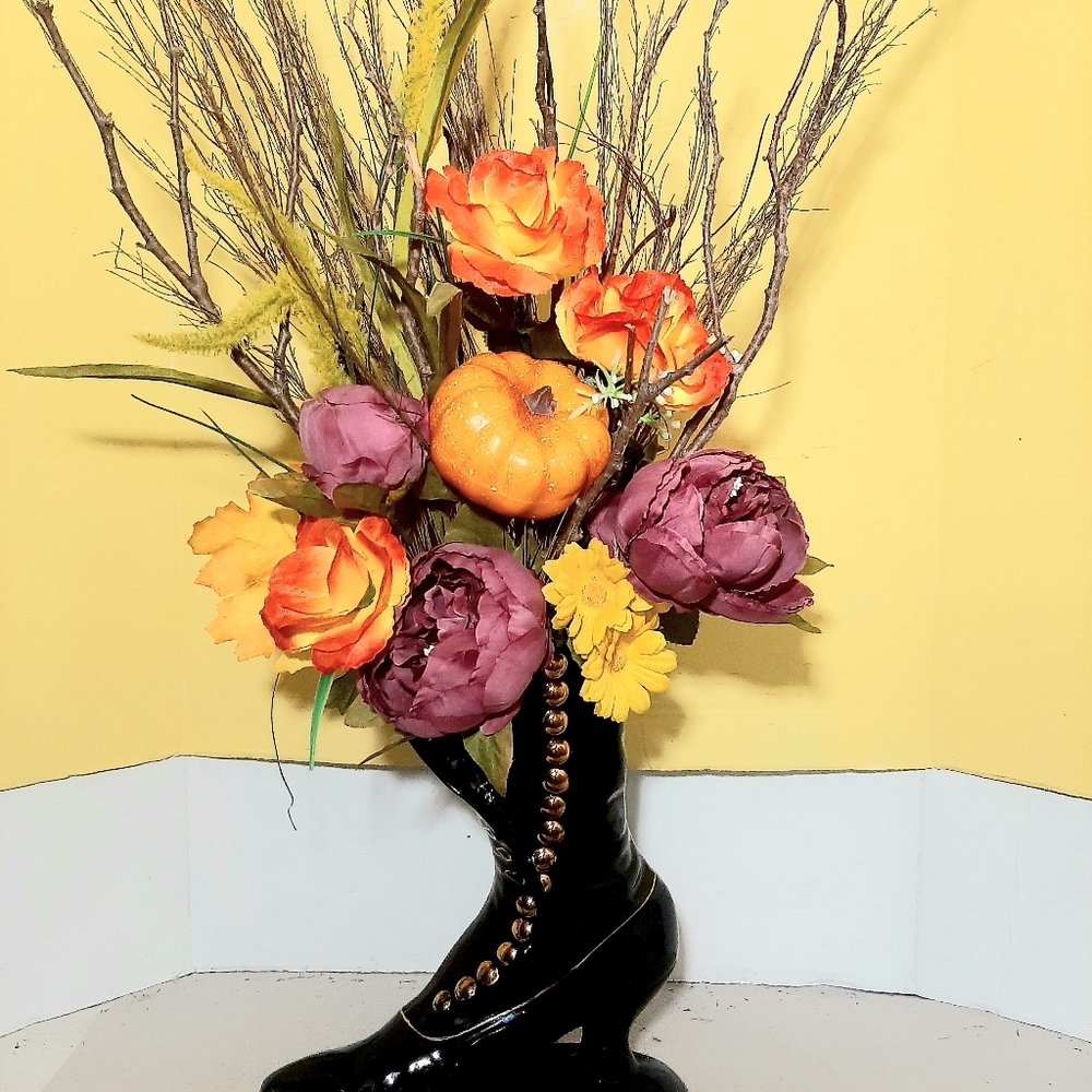 Floral Arrangement in Black Boot Vase
